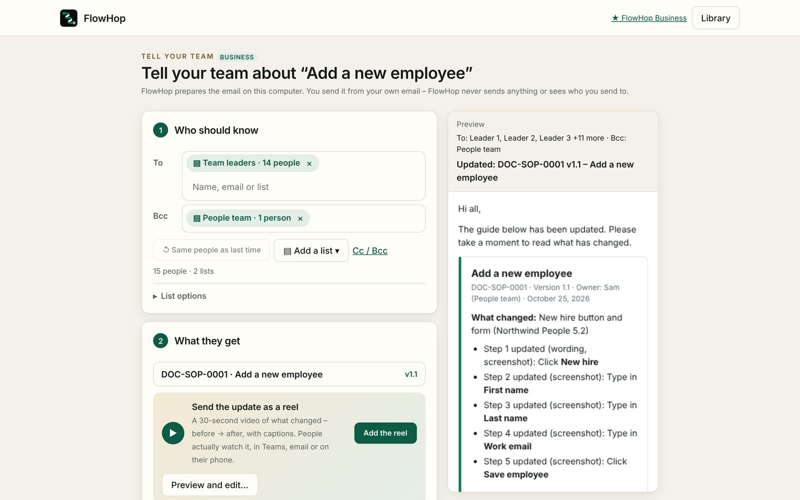 Tell your team: distribution lists, attachments and the email preview